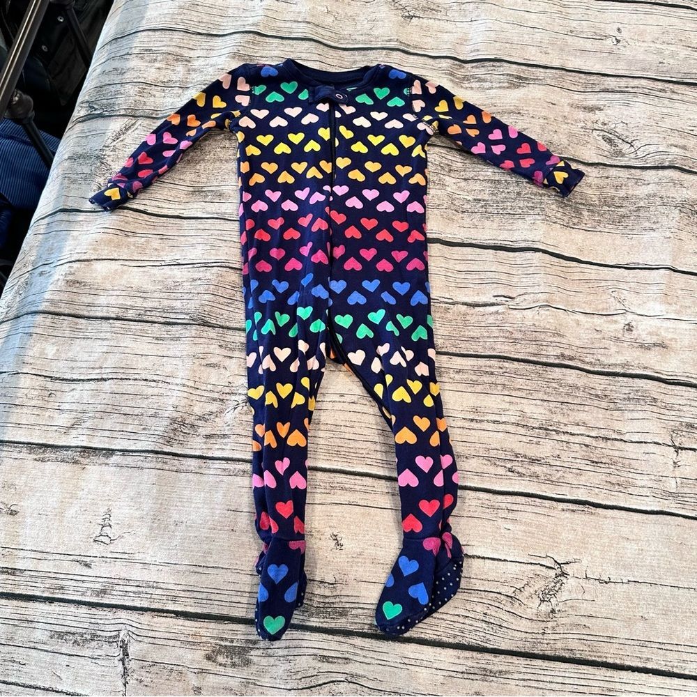Primary Multicolor Heart Kids Footie in Organic Cotton Size 9-12 Months
